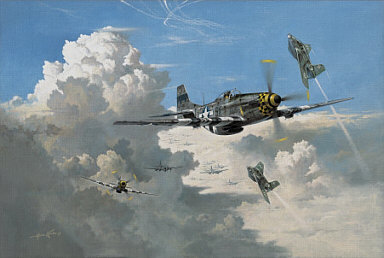 Playing the last Ace, Me-163 and P-51 Mustang aviation art print by Heinz Krebs