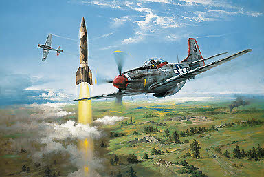Rocket Hunters, P-51D Mustang und V1 Luftfahrt-Kunstdruck von Heinz Krebs