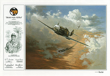 Stern von Afrika, Bf-109 Hans Joachim Marseille aviation art print by Heinz Krebs