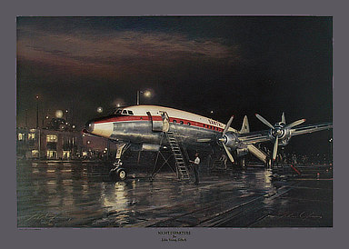 Night Departure, Lockheed Super Constellation aviation art print by John Young