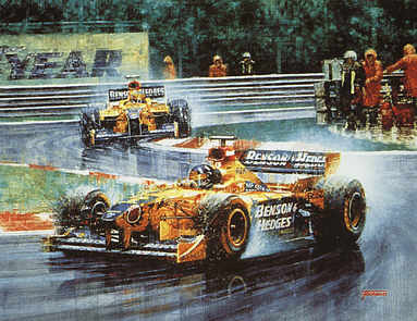 Jordan's First Victory, Damon Hill F1 motorsport art print by Juan Carlos Ferrigno