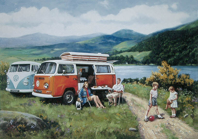 Life on the Open Road, VW Camping Bus Automobilkunst von Kevin Walsh