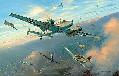 Combat over Croydon, RLM Bf-110 aviation art print by Mark Postlethwaite