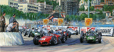 First Corner at Monaco Grand Prix 1961, Formula-One Motorsport Art by Nicholas Watts