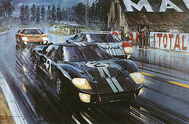 Formation Finish - Le Mans 1966, Chris Amon and Bruce McLaren GT40 MkII motorsport art print by Nicholas Watts