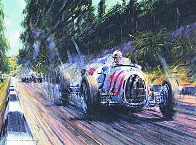 Bernd Rosemeyer Auto Union, Grand Prix of Pescara 1937, motorsport art by Nicholas Watts