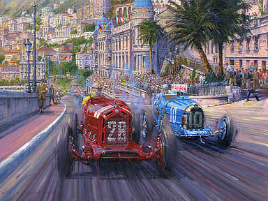 Titanic Battle - Monaco Grand Prix 1933 - Alfa Romeo and Bugatti motorport art by Nicholas Watts