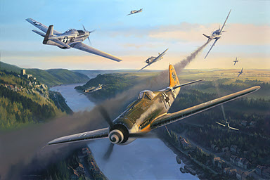 Fast Company - Focke-Wulf Fw 190 D9 and P-51 Mustang aviation art by Nicolas Trudgian