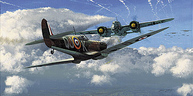 Spitfire and Dornier 217 art print by Philip E West