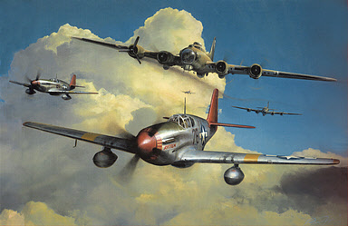 Red Tail Escort, Tuskegee P-51B Mustang and B-17 aviation art print by Richard Taylor