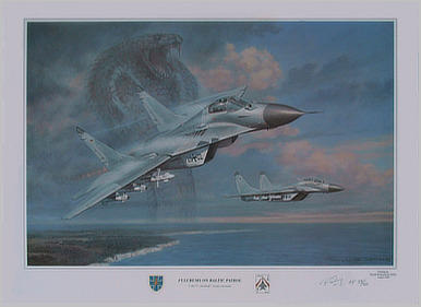 Fulcrums over the Baltic, MiG-29A JG-73 Laage Luftfahrt Kunstdruck von Ronald Wong