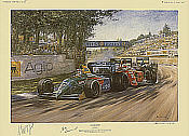 Fighting Finish, Nelson Piquet signierter Formel-1 Kunstdruck von Alan Fearnley