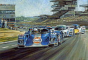Final Encounter, Derek Bell Porsche Spider K8 at Le Mans motorsport art print by Alan Fearnley