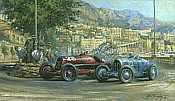 Fire and Ice, Bugatti Typ 51s and Alfa Romeo 8c Monaco Grand Prix art print by Alan Fearnley