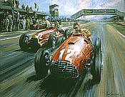 Gonzales at Silverstone, Ferrari Grand Prix motorsport art print by Alan Fearnley