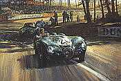 Into the Sunlight, Jaguar XK C-Type in Le Mans motorsport art print by Alan Fearnley
