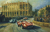 Taruffi at Last, Ferrari 315 S Mille Miglia motorsport art print by Alan Fearnley