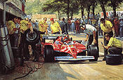 Villeneuve Pit Stop, GP von Monaco Ferrari 126CK F1 Kunstdruck von Alan Fearnley