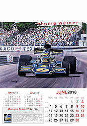 Grand Prix Kalender 2018 Juni Peterson im JPS-Lotus Formel-1 Kunst von Andrew Kitson