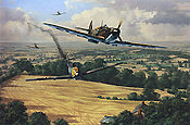 High Summer, Spitfire and Me-109 aviation art print by Anthony Saunders