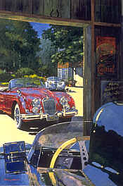 Classic Stable, Jaguar XK120, XK150 und D-Type automobile art by Barry Rowe
