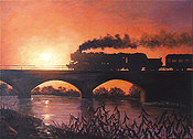 Sonnenuntergang I, Dampflok Baureihe 52 Reko Kunstdruck von Daniela Koenig