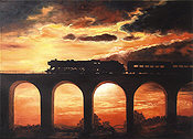 Sonnenuntergang II, Dampflok Baureihe 41 Reko Kunstdruck von Daniela Koenig