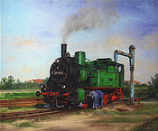 Vor der Fahrt, Steam Locomotive 89 1004 Railway Art by Daniela Koenig