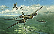 Struck by a Thunderbolt, Me-110 Wespen-Staffel Luftfahrt-Kunstdruck von Heinz Krebs