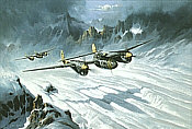 Through the Pass, P-38 Lightning aviation art print by Heinz Krebs