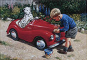Washing the Car - An Austin J40 Pedal Car - Automobile Art by Kevin Walsh