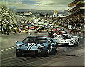 1967 Le Mans Start - Motorsport Kunst von Michael-Turner - Ford GT40 Mk.IIB in Führung