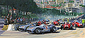 First Corner at Monaco 1955 - Fangio and Moss with Mercedes-Benz W196 - Motorsport Art by Nicholas Watts