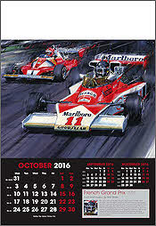 Grand Prix F1 Kunst-Kalender 2016 Oktober - James Hunt und Niki-Lauda - von Nicholas Watts