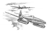 Stormbird over Berlin - Me262 und Flying Fortress Bomber über Berlin - Luftfahrtkunst von Nicolas Trudgian