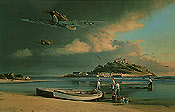 A Time for Heroes, Spitfires over St. Michael's Mount aviation art by Robert Taylor